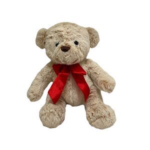 Dan Dee Tan Cream Teddy Bear Red Satin Bow Plush 12" Stuffed Animal 2019